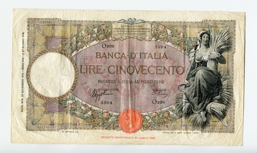 Banconota 500 lire - lire, mietitrice