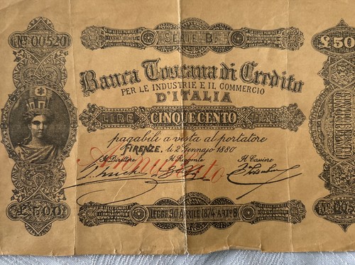 Rara banconota 500 lire 1880 - banconota,